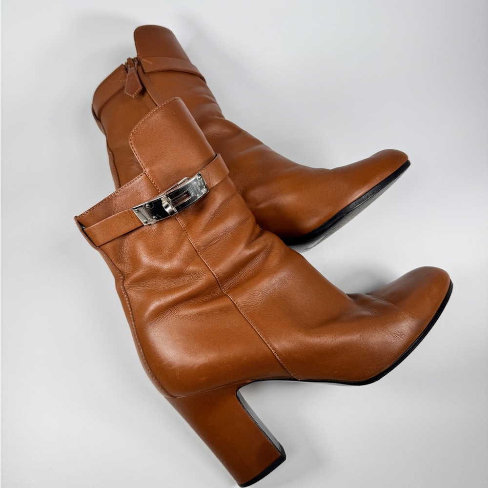 Hermes Tan Joueuse Leather Heeled Boots